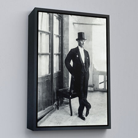 Beyaz Çerçeveli Atatürk Portre Tablosu Mustafa Kemal Atatürk Dikdörtgen Dekoratif Kanvas Tablo