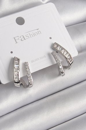 Pirinç Gümüş Renk Zirkon Taşlı Kadın Küpe 5886