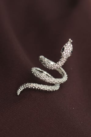Yüzük Ayarlanabilir Silver Renk Zirkon Taşlı Yılan