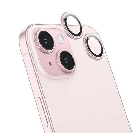 Hoco Crystal Clear İphone 15-15 Plus Hd 3d Metal Çerçeveli Kamera Koruyucu Lens- 5775 Renk: Pembe 