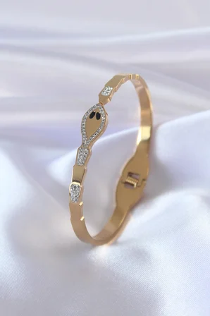 316L Çelik Gold Renk Yılan Model Zirkon Taş Detay Kadın Kelepçe 5886