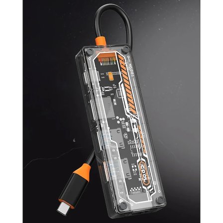 ALLY 6in1 Type-c To USB3.0 + USB2.0 + Type-c PD 100W + HDMI + VGA + 3.5mm  Çoğaltıc Transparanı Hub-(5775)