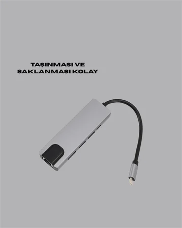 Type‑C Dönüştürücü - 2×USB3.0 SD/MS 4K HDMI & RJ45 ile Profesyonel Kullanım