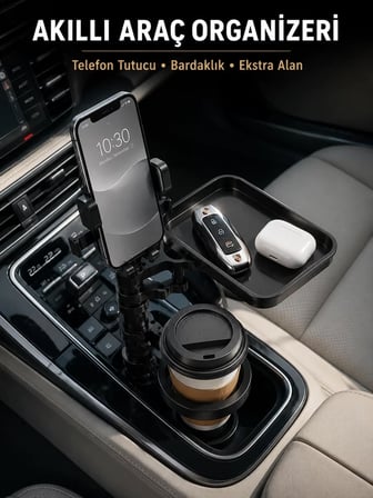 Araç Konsolu İçin Telefon Tutuculu Bardaklık Düzenleyici