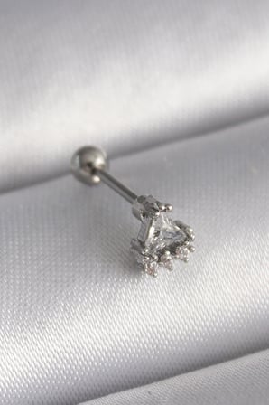 316L Çelik Gümüş Renk Üçgen Zirkon Taşlı Tragus Piercing 5886