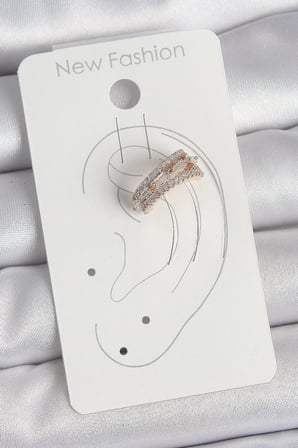 Pirinç Gold Renk Zirkon Taşlı 3'Lü Sıralı Model Kadın Kıkırdak Küpe 5886