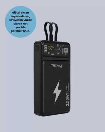 Powerbank Hızlı Şarj 10000 mAh Dahili Kablo Yeni Nesil