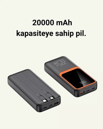 20.000 mAh Taşınabilir Şarj Cihazı Dijital Göstergeli Kablolu Powerbank