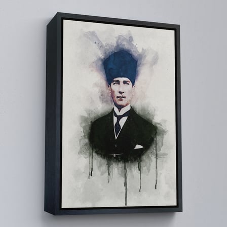 Siyah Çerçeveli Atatürk Portre Tablosu Mustafa Kemal Atatürk Dikdörtgen Dekoratif Kanvas Tablo