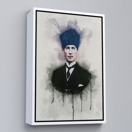 Siyah Çerçeveli Atatürk Portre Tablosu Mustafa Kemal Atatürk Dikdörtgen Dekoratif Kanvas Tablo