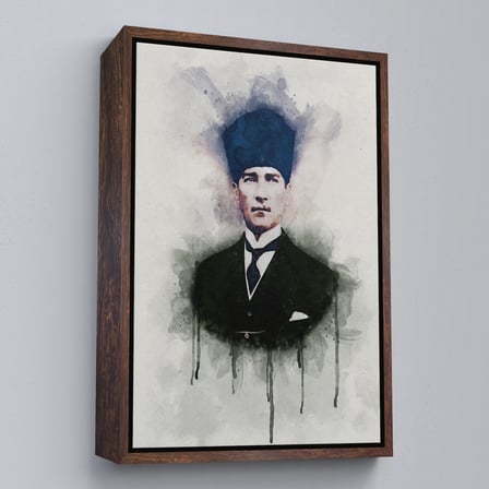Siyah Çerçeveli Atatürk Portre Tablosu Mustafa Kemal Atatürk Dikdörtgen Dekoratif Kanvas Tablo