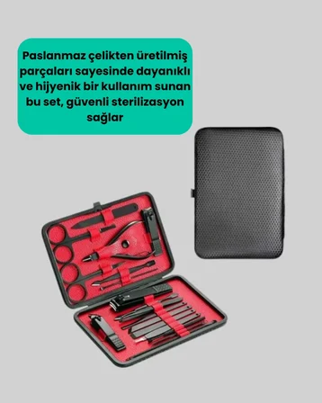 Paslanmaz Çelik 17 Parça Manikür Pedikür Seti ve Taşınabilir Şık Çanta