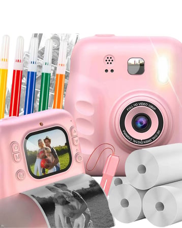 Çocuk Dijital Fotoğraf Makinesi Anında Baskı ve HD Video Kayıt Özellikli 5 kalem ve 4 rulo kağıt hediye