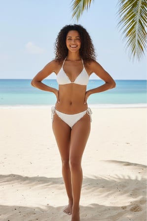 Kadın Beyaz Pedli Bel ve Boyundan Bağlamalı Dantelli Şık Bikini Takımı — Beden: L/XL