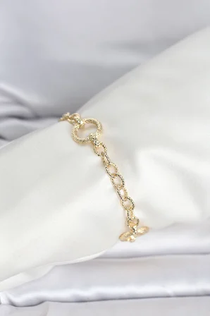 CM 14K Gold Renk Lazerli Halka Model Kadın Bileklik 5886