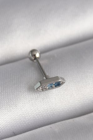 316L Çelik Gümüş Renk Mavi Zirkon Taşlı Tragus Piercing 5886