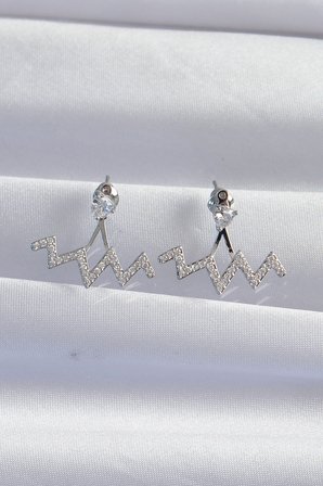 Pirinç Gümüş Renk Zirkon Taşlı Zikzak Küpe 5886