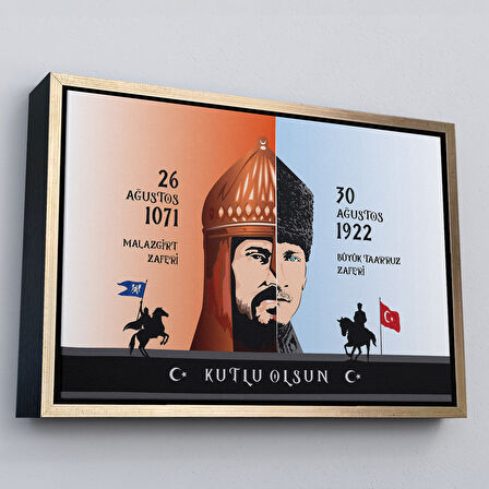 Altın Çerçeveli Atatürk Tablosu 30 Ağustos Zafer Bayramı Temalı Dekoratif Kanvas Tablo