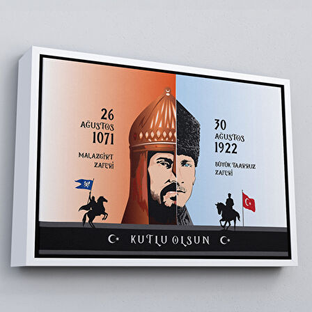 Altın Çerçeveli Atatürk Tablosu 30 Ağustos Zafer Bayramı Temalı Dekoratif Kanvas Tablo