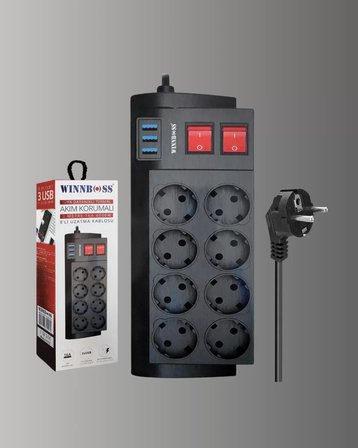 2 Metre Güçlü Çoklu Priz 8 Soket Yeni Nesil