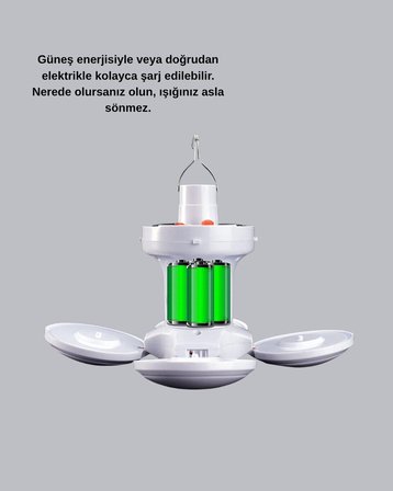 Solar Güneş Enerjili ve USB Şarjlı 5 Kanatlı LED Kamp Lambası