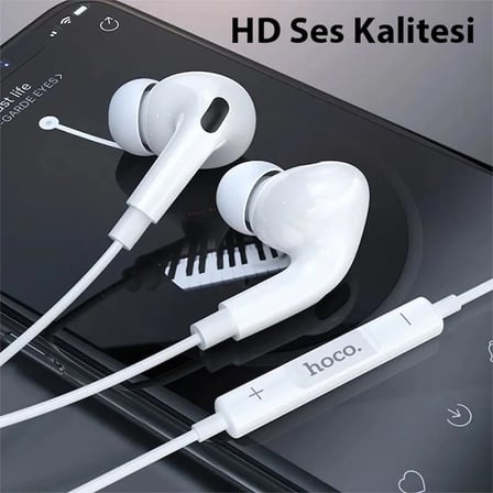HOCO M111 Pro Primero Lightning Kulakiçi Mikrofonlu Kablolu Kulaklık-(5775) — Renk: Beyaz