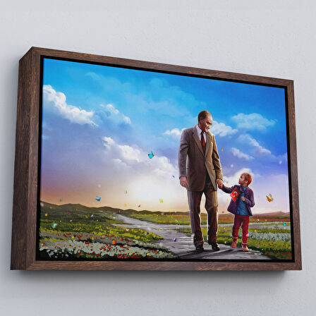 Siyah Çerçeveli Çocuk Bayramı Temalı Mustafa Kemal Atatürk ve Çocuklar DekoratifTablo(TEK PARÇA)