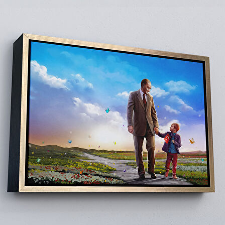 Siyah Çerçeveli Çocuk Bayramı Temalı Mustafa Kemal Atatürk ve Çocuklar DekoratifTablo(TEK PARÇA)