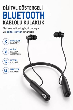 Dijital Batarya Göstergeli Bluetooth Özellikli Boyun Askılı Kulaklık