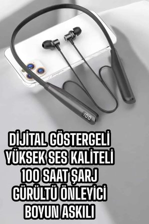 Dijital Batarya Göstergeli Bluetooth Özellikli Boyun Askılı Kulaklık