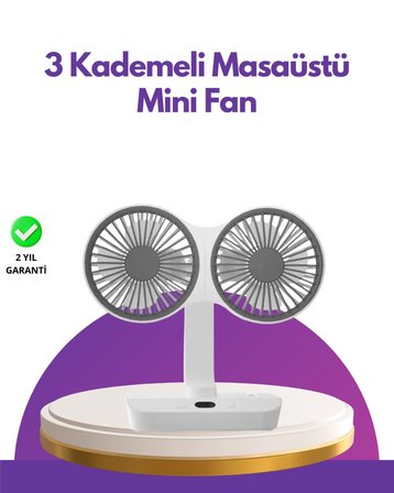 4 Kademeli Hız Ayarlı USB Şarjlı Çift Taraflı Masaüstü Vantilatör