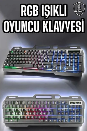 Led Işıklı Oyuncu Klavye Usb Girişli RGB Işıklı Q Klavye Mouse Hediyeli