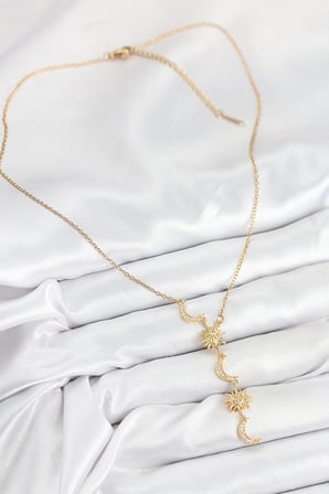 316L Çelik Zirkon Taşlı Güneş Ve Ay Model Gold Renk Kadın Kolye 5886