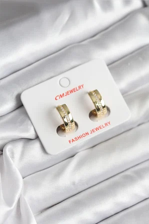 14K Gold Renk Kaplama Zirkon Taşlı Halka Model CM Kadın Küpe 5886
