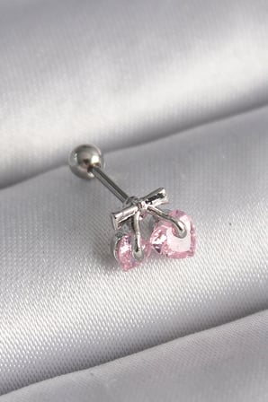 316L Çelik Gümüş Renk Pembe Zirkon Taşlı Kalp Tragus Piercing 5886