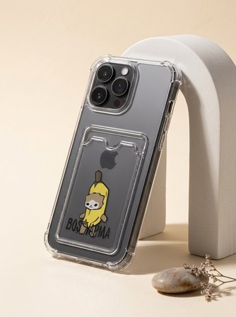 iPhone 14 Pro Max Boş Yapma Muz Detaylı Kart Bölmeli Şeffaf Telefon Kılıfı