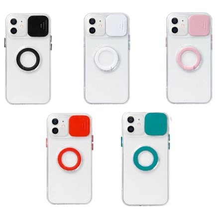 Ally iPhone 11 6.1inç Kılıf Sürgülü Kamera Lens Korumalı Yüzük Standlı Silikon Kılıf-(5775)