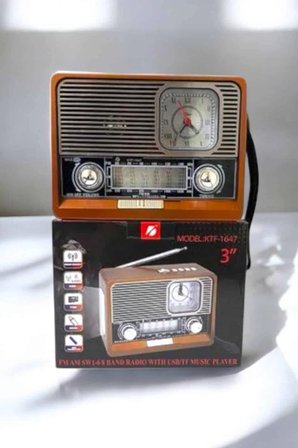 Ahşap Görünümlü Retro Bluetooth Radyo USBAUX Ve SD Kart Girişli