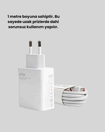67 Watt Ultra Hızlı Şarj Adaptörü Xiaomi Redmi 9 10 12C Uyumlu