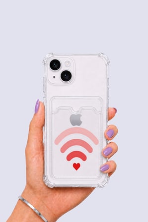 iPhone 14 Kartlıklı Aşk Sinyali Desenli Kılıf