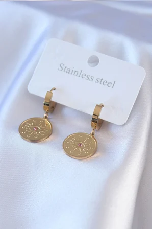 316L Çelik Gold Renk Göz İşleme Zirkon Taş Detay Kadın Küpe 5886