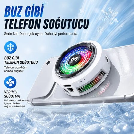 Memo CX20 iOS Android Soğutucu 20W Manyetik RGB Telefon Soğutucu –Anında Hızlı SoğutmaSessiz Fan Soğutma-(5775)