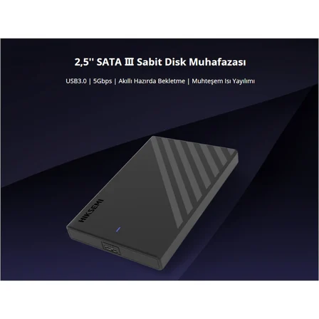 HIKSEMI HS-HUB-MHB201 USB3.0 25" Disk Kutusu. (SSD ve HDD Destekler 5Gbps Siyah Win Mac-OS Linux Android)(1923)