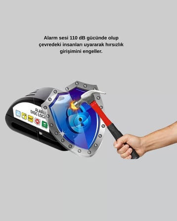 Marsilyan Alarmlı Disk Fren Kilidi Su Geçirmez Çelik Motosiklet Güvenlik Kilidi