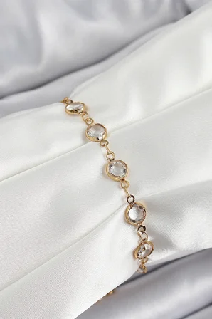 Pirinç Gold Renk Zirkon Taşlı Kadın Bileklik 5886