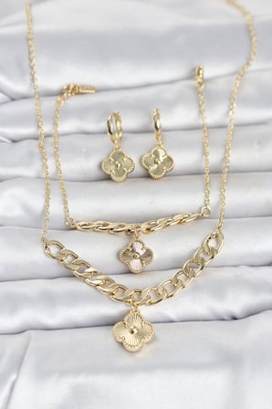 Gold Renk Pirinç Kolye Bileklik ve Küpe Seti 5886