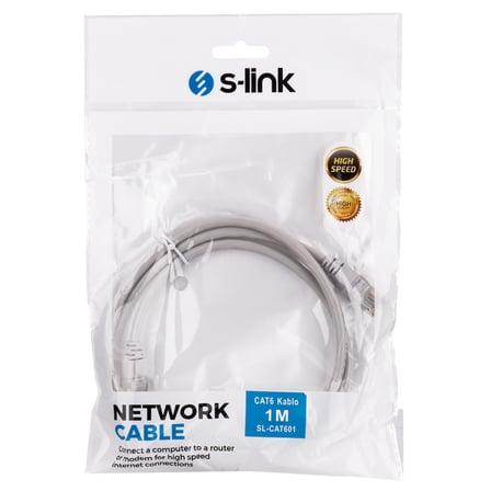 Network Kabloları S-Link SL-CAT601 CAT6 Patch 1Mt Kablo (Gri)