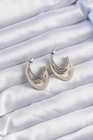 Pirinç Gold Gümüş Renkli Düz Plaka Halka Küpe 5886