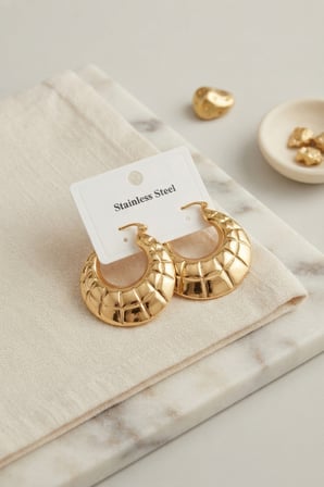 316L Çelik Gold Renk Bohem Halka Model Küpe 5886