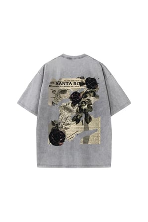 Yıkamalı Streetwear Rose Baskılı Unisex Oversize Vintage T-shirt